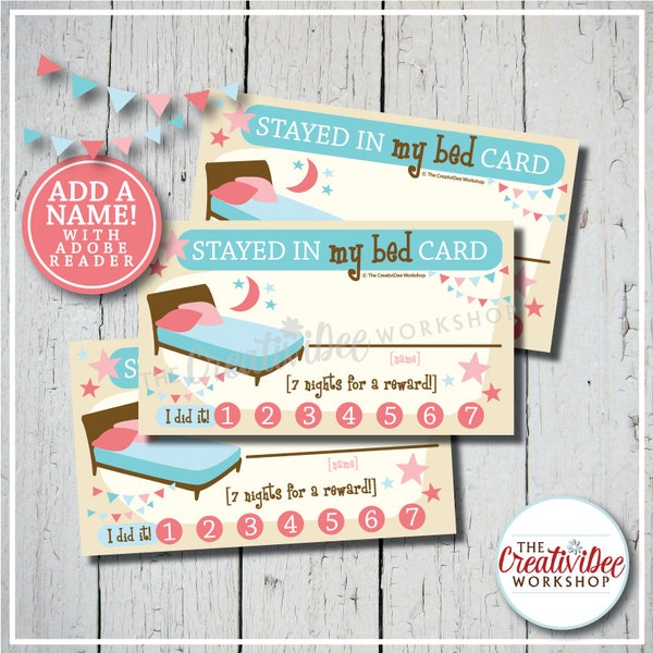 Stayed In My Bed Punch Cards | Editable Name | Punch Card | Pink | Children's Cards | Reward Cards | Bedtime Punch Cards | Instant Download