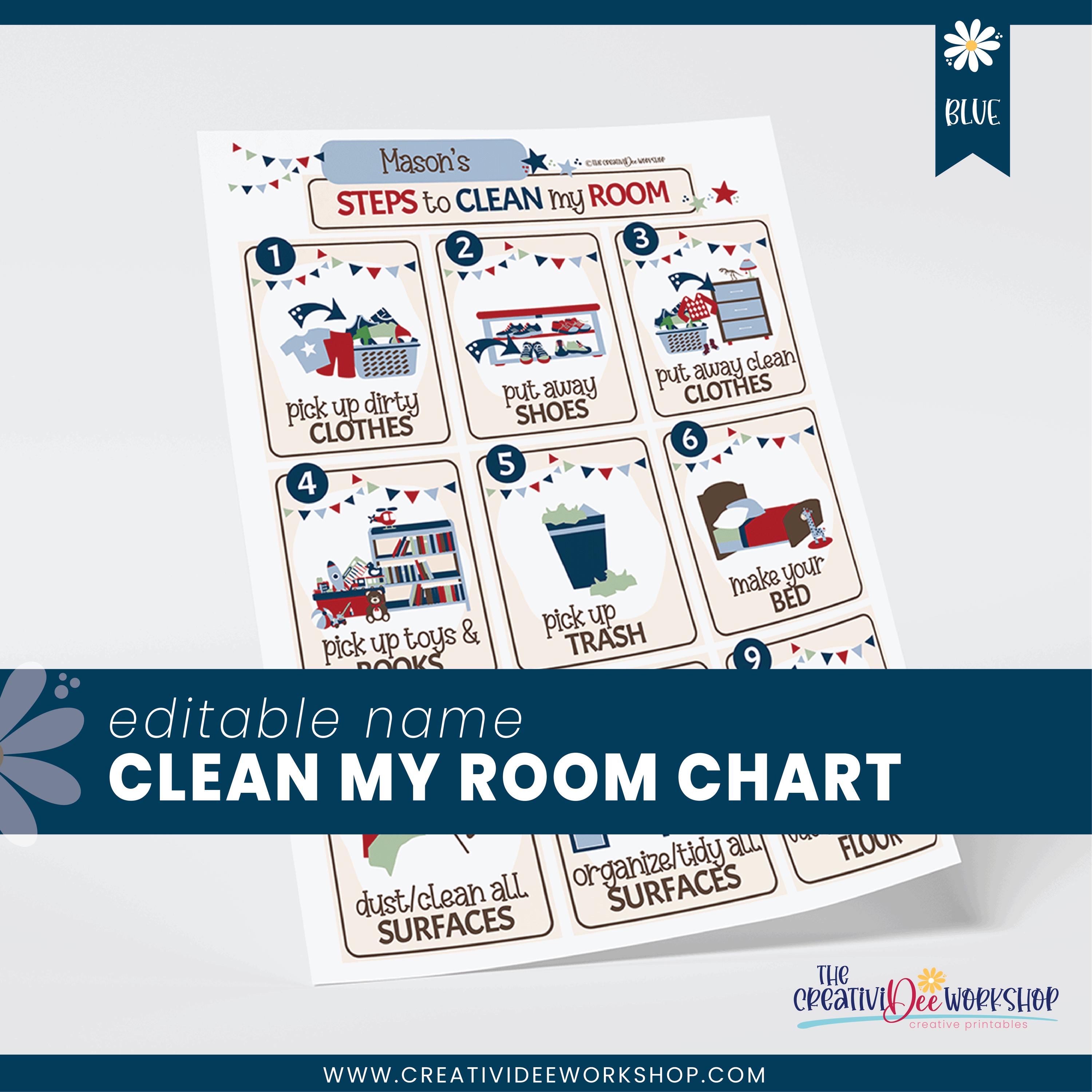Printable Clean My Room Chart With Editable Name, Kid's Personalized ...