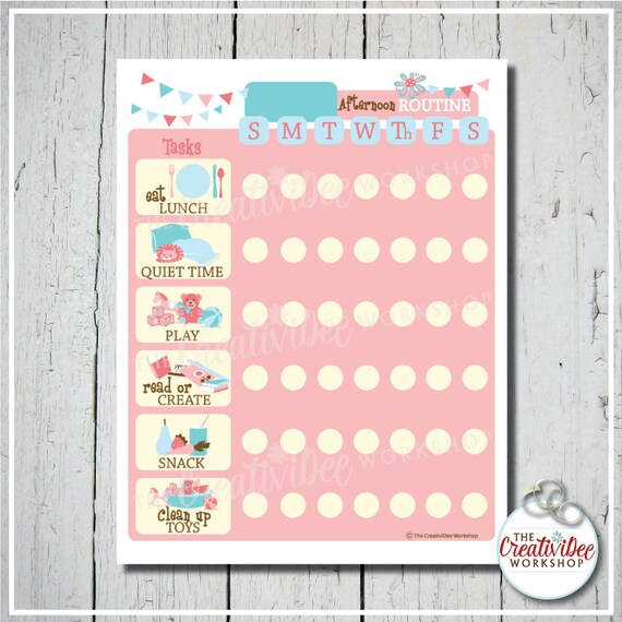 Printable Afternoon Routine Chart for Kids DAILY Pink | Etsy
