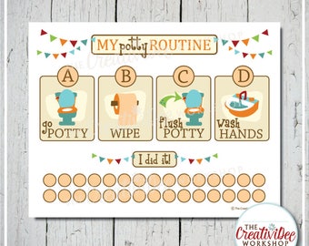 Potty Training Chart | Printable Potty Chart | Potty Routine Chart | Orange | Toilet Training | Potty Routine