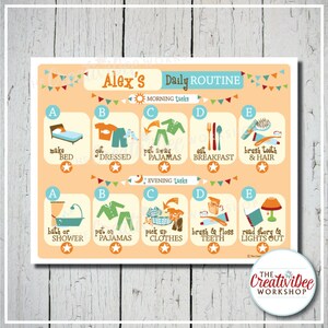 Printable Daily Routine Chart, Morning and Evening Chores, Orange
