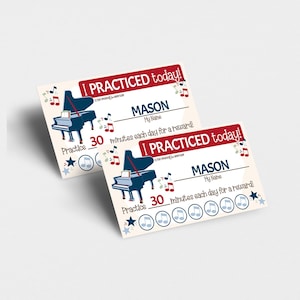 Printable Practice Piano Punch Card, Editable Name and Time, Music Tracker for Children, Blue Cards for Musicians, Teaching