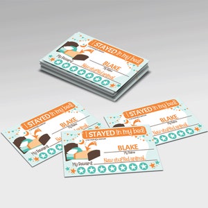 Printable Stayed in My Bed Punch Card for Children, Kid's Incentive, Orange Bedtime Routine, Editable Name and Reward