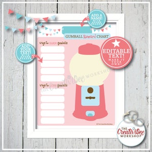 REWARD CHART Gumball Reward Chart Bubblegum Reward Chart Children's Charts Pink Printable Charts Girl's Reward Chart Editable image 3