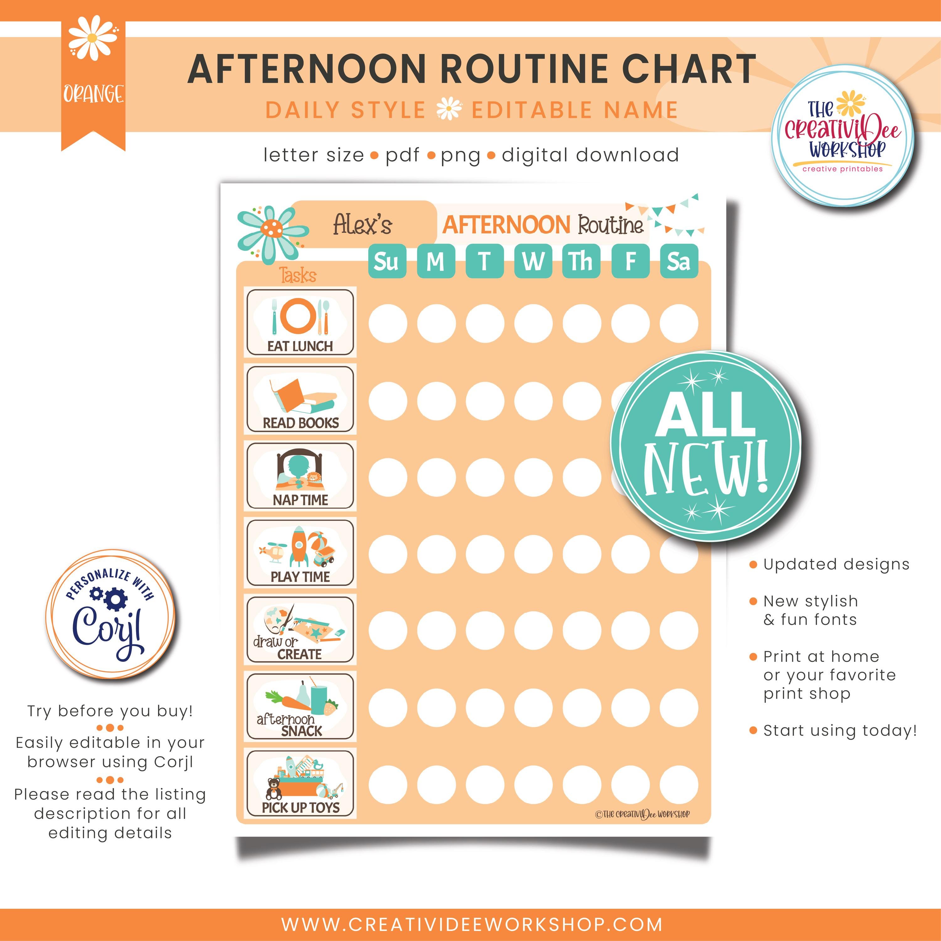Afternoon Routine Chart for Children With Editable Name - Kid's ...