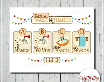 Wash My Hands Chart | Orange | Children's Chart | Classroom Chart | Learning | Toddler Chart | Wash Hands Routine | Instant Download