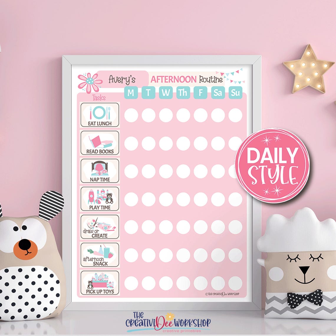 Pink Daily Routine Printable Printable Afternoon Routine Chart for Children With Editable Name - Kid ...