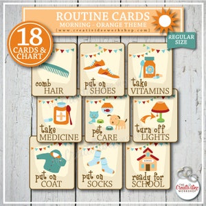 Morning Routine Cards, 18 Cards, Print at Home, Orange image 2