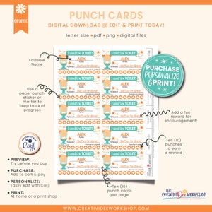 Printable Toilet Training Punch Cards, Editable Name and Reward, Potty ...
