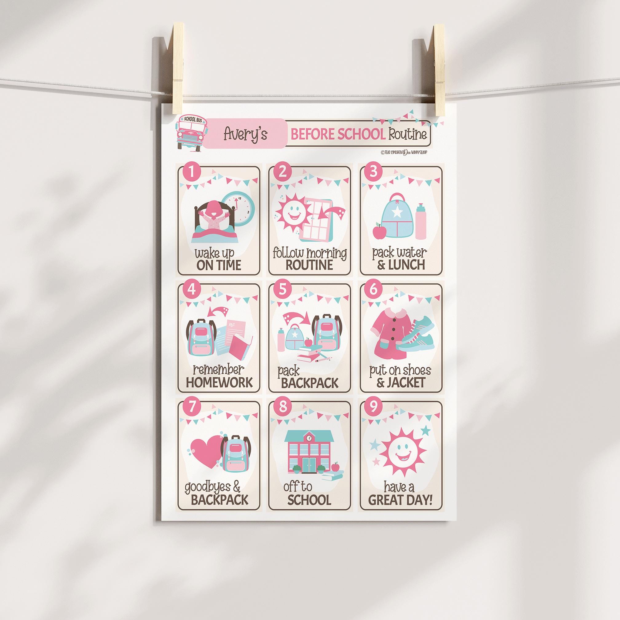 Personalized Pink Before School Routine Chart (printable) - Etsy