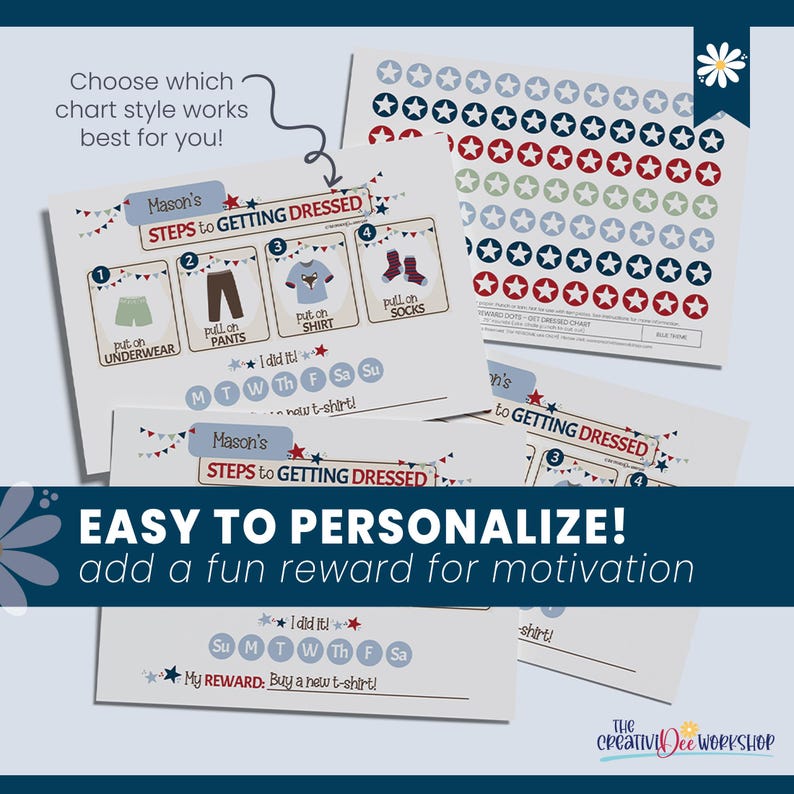 Personalized Getting Dressed Chart for Kids, Blue Daily Clothing ...