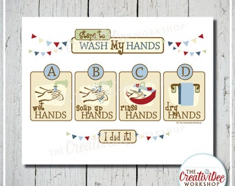 Wash My Hands Chart | Blue | Children's Chart | Classroom Chart | Learning | Boy| Toddler Chart | Wash Hands Routine | Instant Download