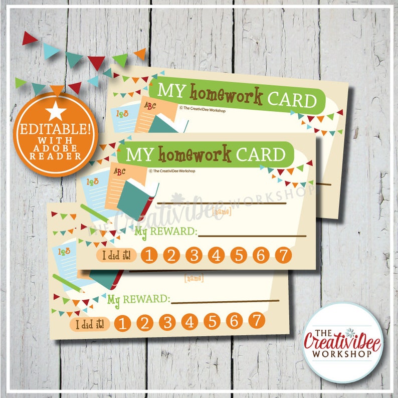 Homework Punch Cards Schoolwork Punch Card Editable Homework Card Orange Printable Punch Card Instant Download Editable image 1