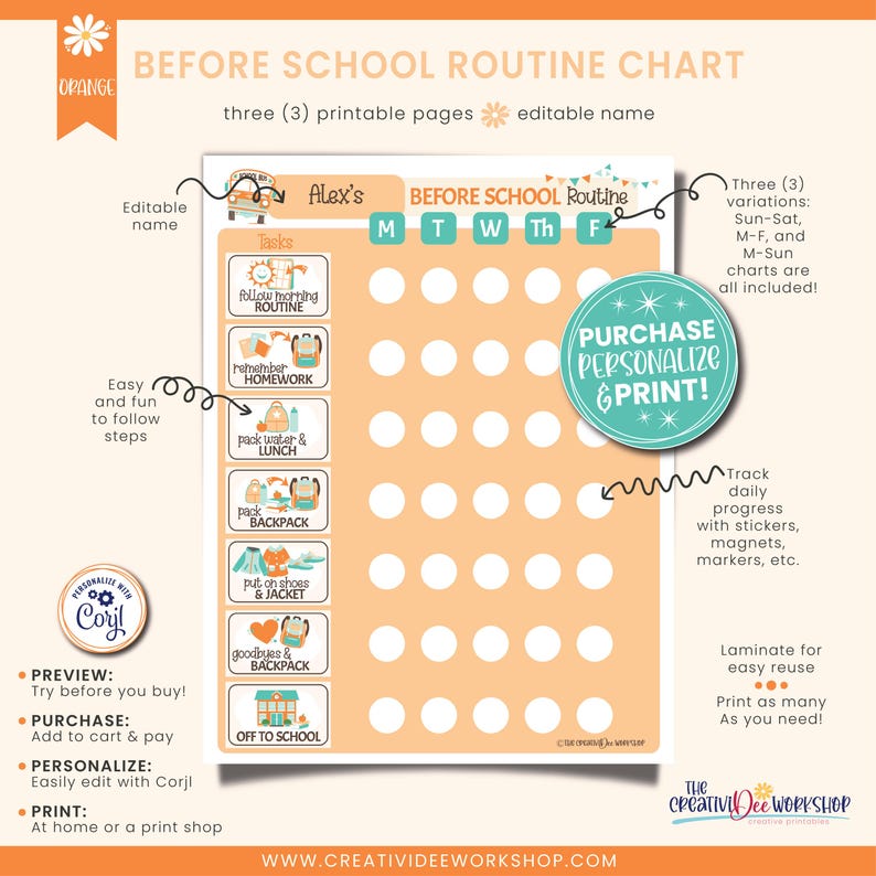 Kids Remember Routine Children's Printable Before School Daily Routine Chart With Editable ...