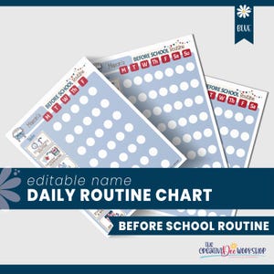 Printable Blue Before School Routine Chart – Personalized Visual ...