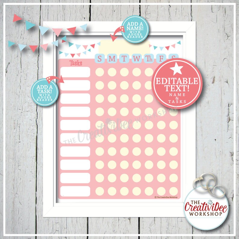 Children's Printable Chore Chart Editable Pink - Etsy