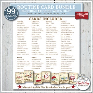 Printable ROUTINE CARD BUNDLE for Children, 99 Blue Cards, Regular Size ...