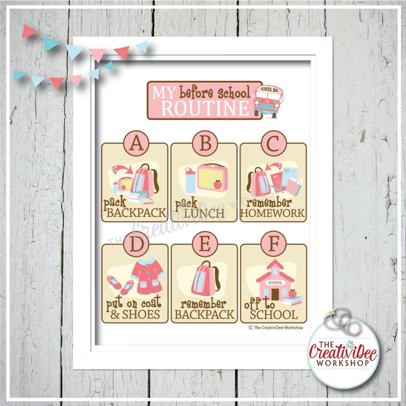 Printable ROUTINE Chart BUNDLE for Children, Morning, Afternoon, Bedtime, Before School and After School, Pink image 4