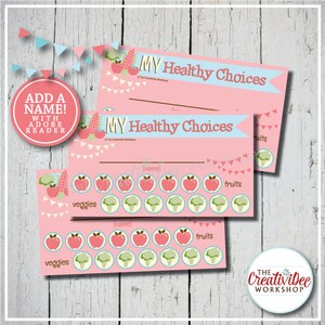 Health Tracker Punch Card | Healthy Choices | Editable | Fruit & Veggie Tracker | Pink | Eat Healthy Punch Card | Instant Download