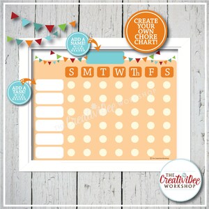 Chore Chart, Printable, Editable, Instant Download, Orange, Children's Chart image 2