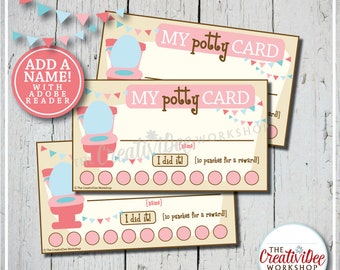 Pink Potty Training Punch Cards | Editable, Instant Download (PDF)