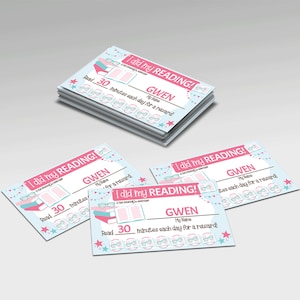 Printable Reading Punch Card for Kids, Editable Name and Time, Pink, Book Log Reader for Children