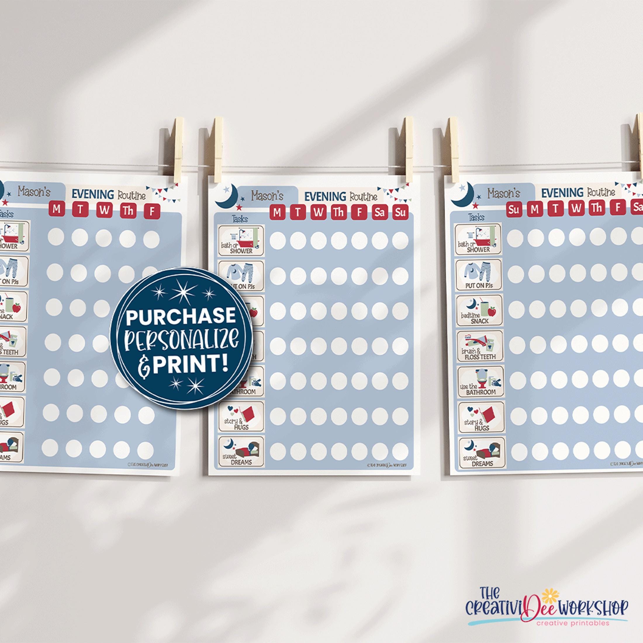 Personalized Evening Routine Chart – Blue Kids Bedtime Checklist ...