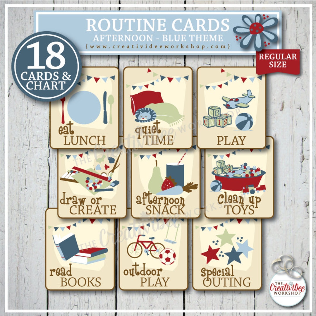 Afternoon Routine Cards, 18 Printable Blue Cards - Etsy
