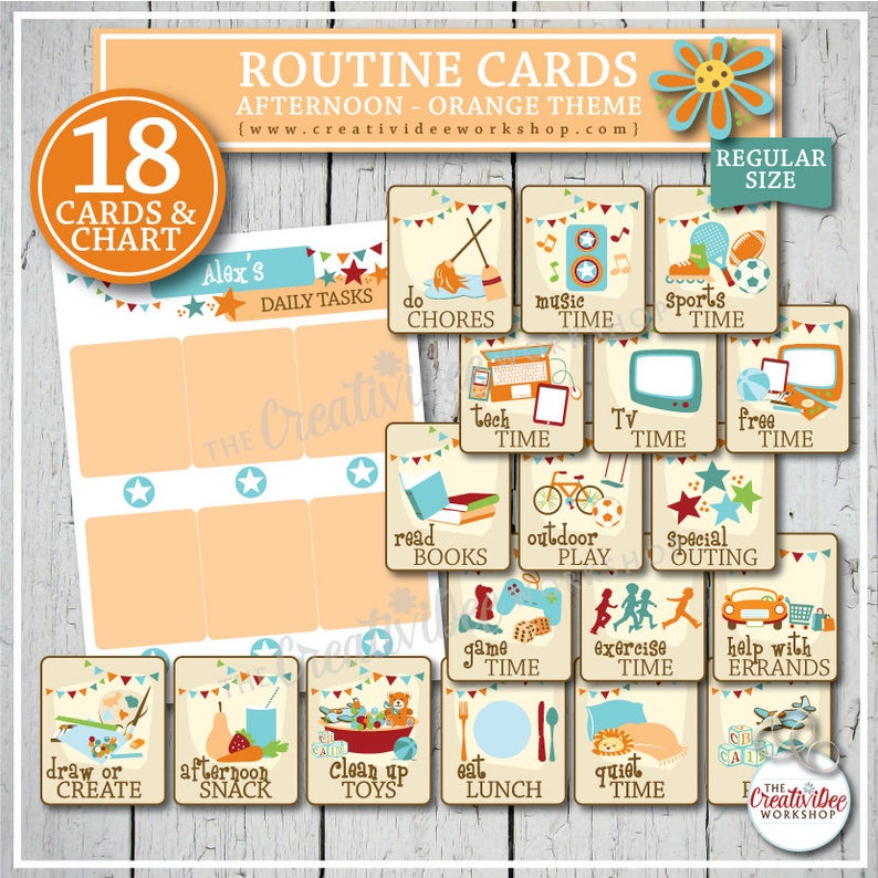 Printable Afternoon Routine Cards for Children Orange 18 - Etsy