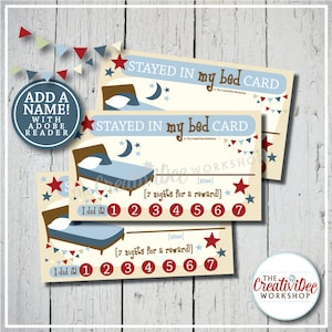 Stayed In My Bed Punch Cards | Editable Name | Blue Punch Card | Children&#39;s Cards | Reward Cards | Bedtime Punch Cards | Instant Download