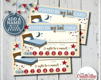 Stayed In My Bed Punch Cards | Editable Name | Blue Punch Card | Children's Cards | Reward Cards | Bedtime Punch Cards | Instant Download