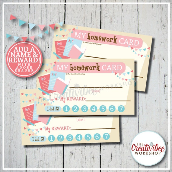Homework Punch Card | Punch Card | Editable Name and Reward | Pink | Printable Punch Card | Instant Download | Schoolwork Card