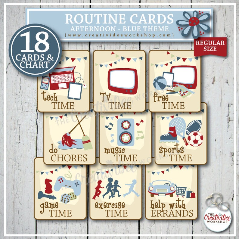 Afternoon Routine Cards 18 Printable Blue Cards - Etsy