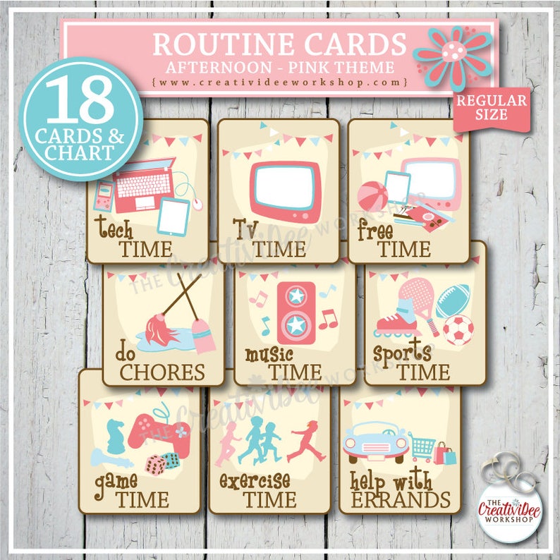Printable Afternoon Routine Cards for Children Pink 18 - Etsy