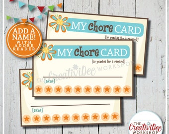 Chore Punch Cards | Punch Cards for Chores | Chore Tracker | Orange | Editable Name | Children's Cards | Punch Cards | Instant Download