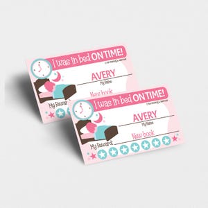 Printable Punch Card for Children, In Bed On Time, Editable Name & Reward, Pink Theme