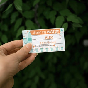 Water Tracker Punch Cards, Editable Name and Reward, Printable for Children, Healthy Habit Incentives, Orange Printable Tracker