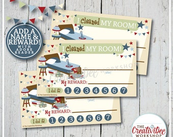 Cleaned My Room Punch Cards, Editable Name and Reward, Blue