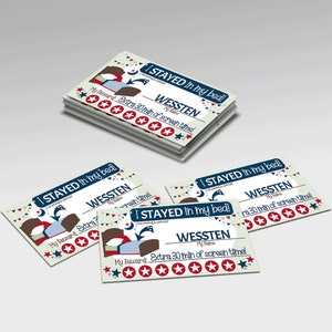 Printable Stayed in My Bed Punch Cards for Children, Kid's Incentives, Blue, Editable Name and Reward, Nighttime Routine