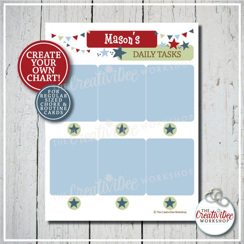 Create Routine Chart Own Editable Routine Chart | Blue Chore Chart (printable PDF) - Etsy