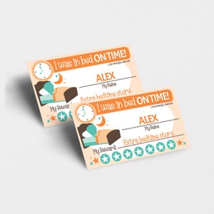 Printable In Bed On Time Punch Card for Children, Orange Bedtime Card, Editable Name and Reward, Evening Routine Tracker, Kid Incentives