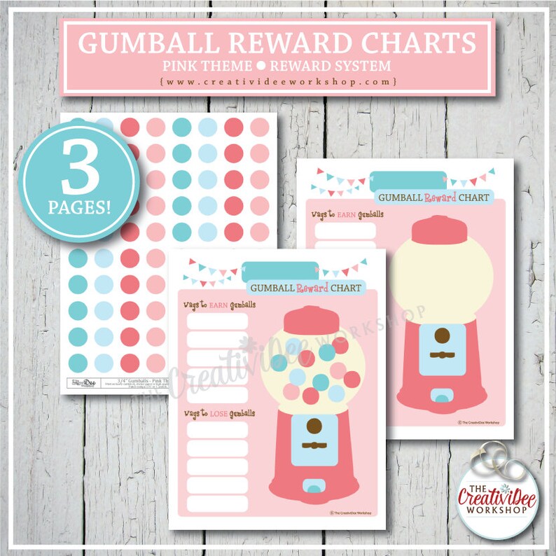 REWARD CHART Gumball Reward Chart Bubblegum Reward Chart Children's Charts Pink Printable Charts Girl's Reward Chart Editable image 1