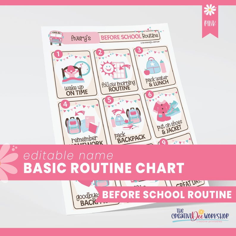 Kids Remember Routine Personalized Pink Before School Routine Chart (printable) - Etsy