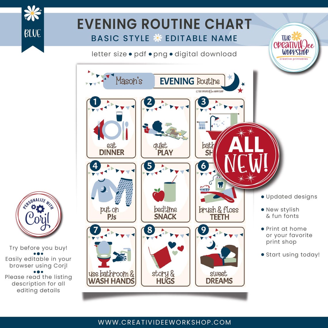 Personalised Bedtime Routine Chart Boy's Evening Routine Chart, Blue Personalized Bedtime Checklist ...