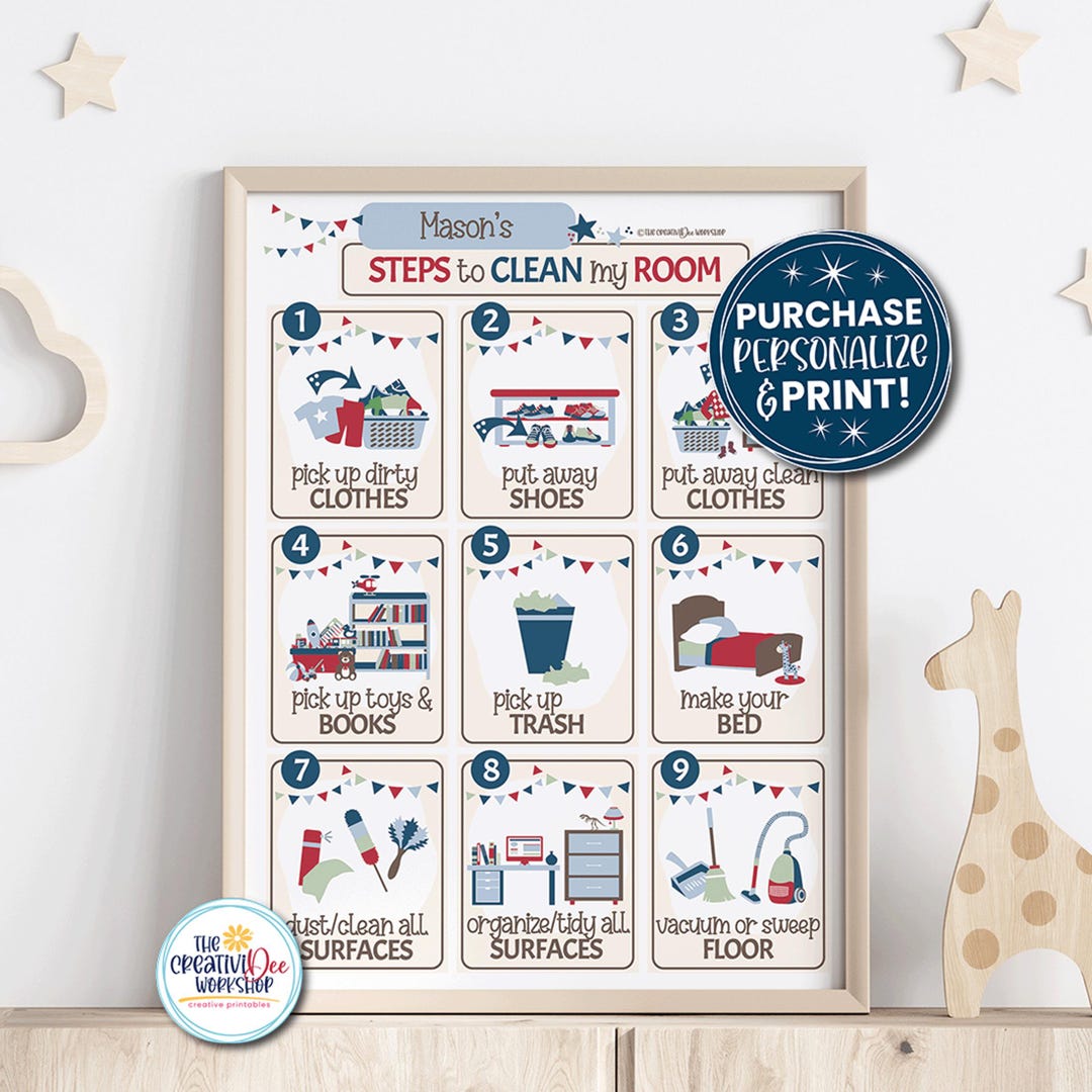 Printable Clean My Room Chart With Editable Name, Kid's Personalized ...