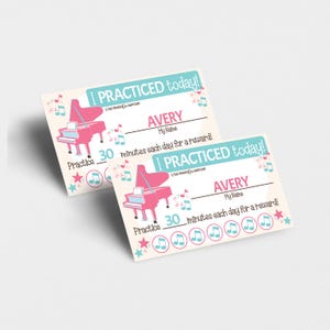 Printable Practice Piano Punch Card, Editable Name and Practice Time, Music Tracker for Children, Pink Cards for Children, Musicians