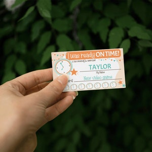 Ready on Time Punch Cards, Printable Time Tracker, Orange Cards for Children, Editable Name and Reward, Morning Routine for Kids