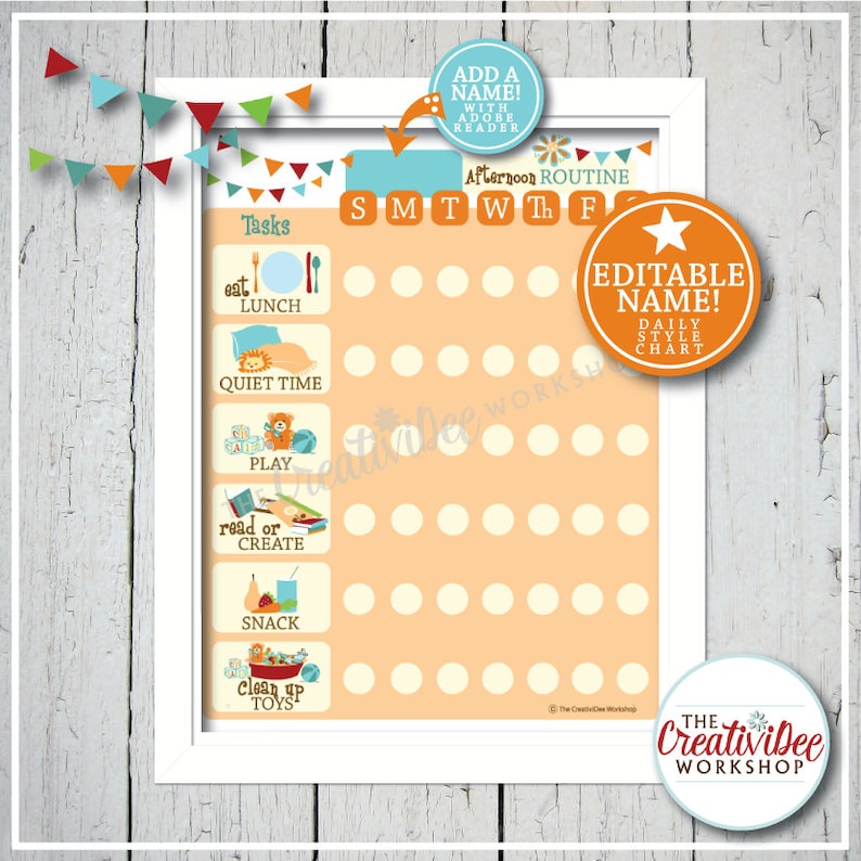 Afternoon Routine Chart with EDITABLE NAME, Printable, Daily Schedule image 2