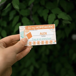 Homework Punch Card, Editable Name and Reward, Orange Printable Punch Card for Kids, Student Study Tracker, Classroom and Homeschool Tools