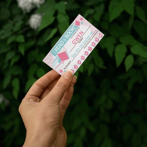 I Read A Book Printable Punch Card, Editable Name and Reward, Pink, Reading Log, Instant Download